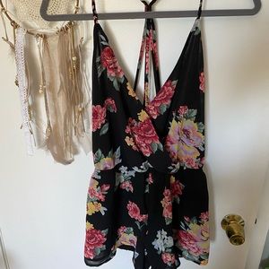 NWOT/Never Worn Black Floral Strappy Back Romper
